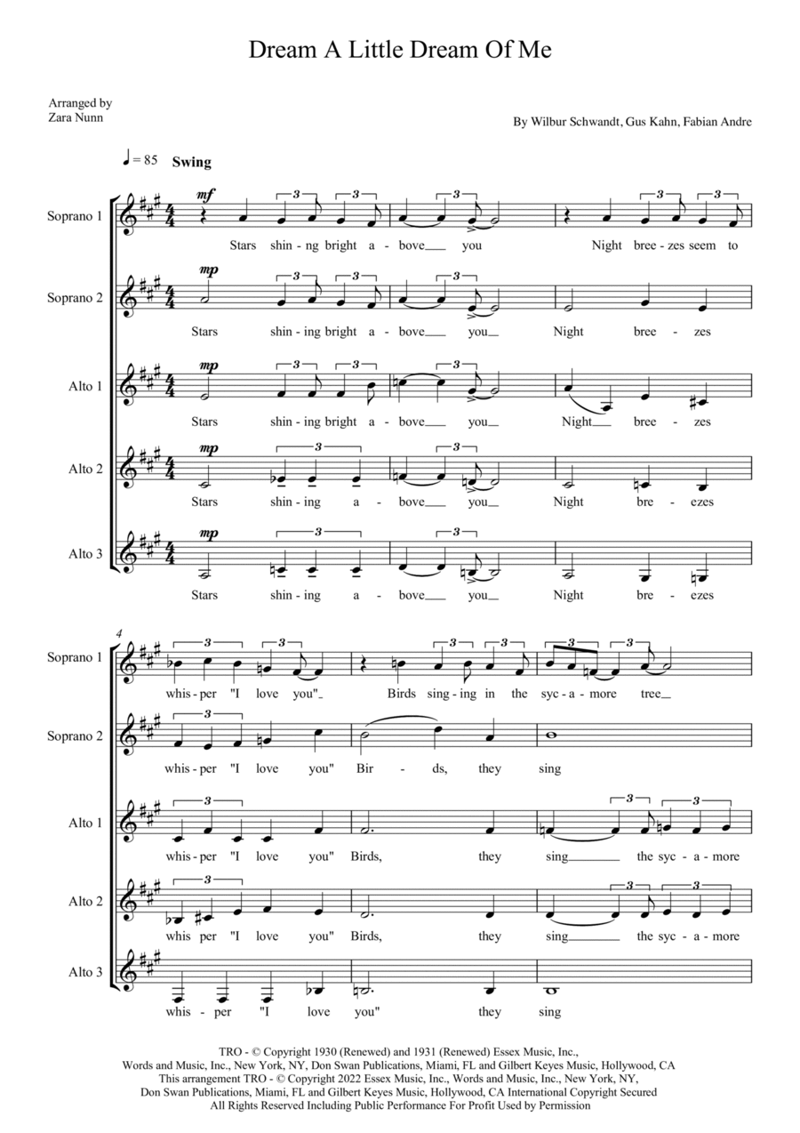 Dream A Little Dream Of Me SSAA scores gallery preview page 1