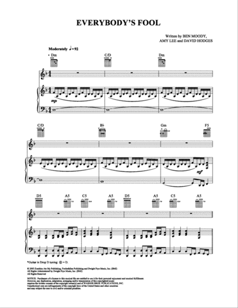 Everybody's Fool Piano, Vocal, Guitar scores gallery preview page 1