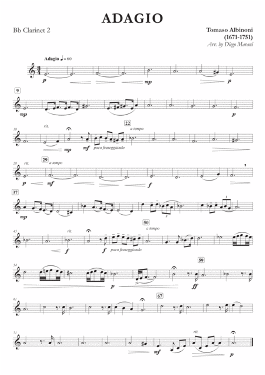 Albinoni's Adagio for Clarinet Quartet Clarinet Quartet scores gallery preview page 2