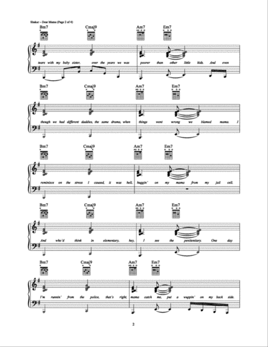 Dear Mama Piano, Vocal, Guitar scores gallery preview page 2