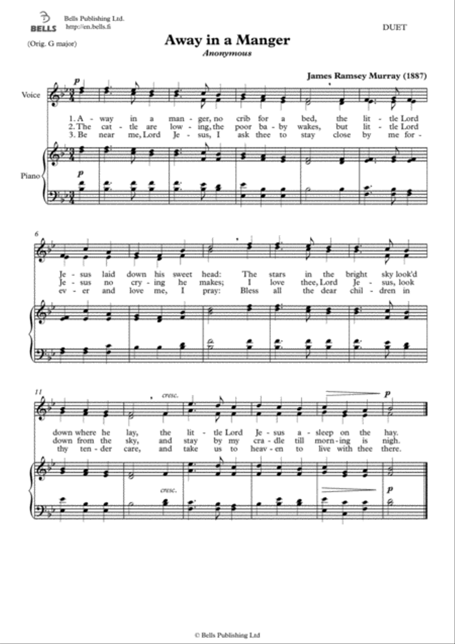 Away in a Manger (Duet) (B-flat Major) Piano Accompaniment scores gallery preview page 1
