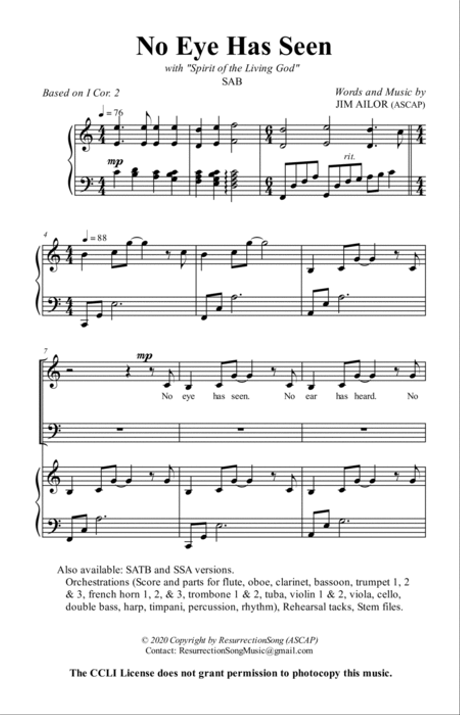 No Eye Has Seen (SAB, Full Orchestra) 3-Part scores gallery preview page 3