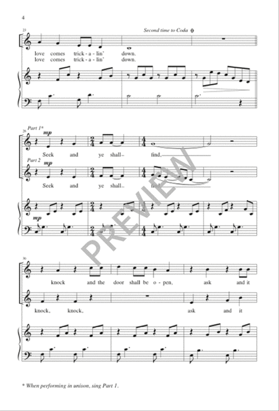 Love Comes Trick-a-lin' Down Unison Choir scores gallery preview page 4