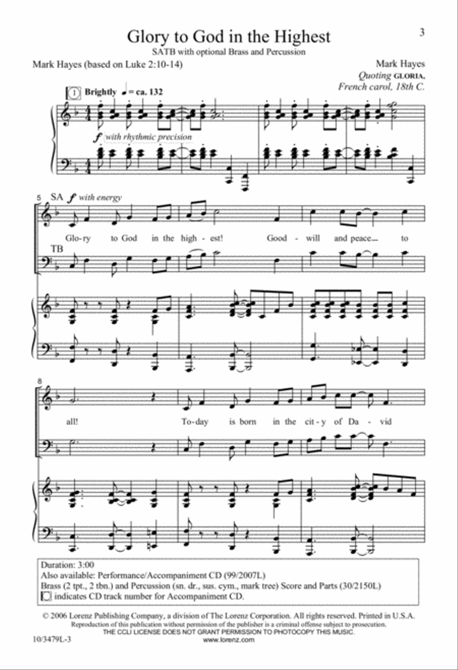 Glory to God in the Highest 4-Part scores gallery preview page 1