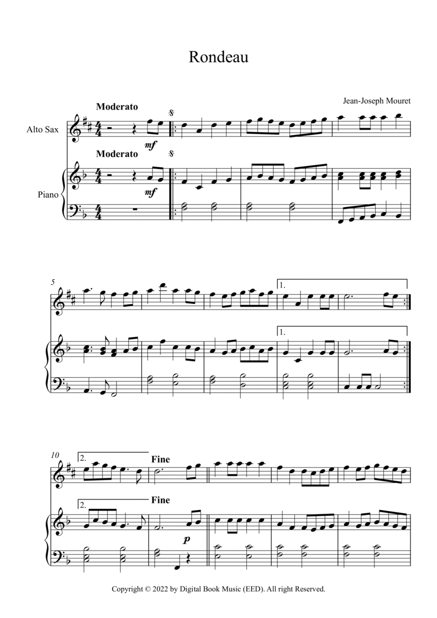 Rondeau - Jean-Joseph Mouret (Alto Sax + Piano) Soprano Saxophone scores gallery preview page 1