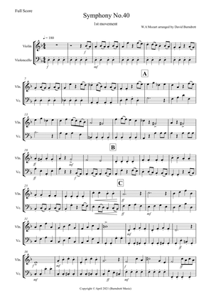 Symphony No.40 (1st movement) for Violin and Cello Duet
