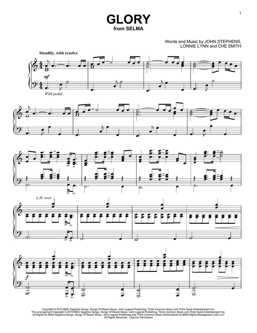 Glory (from Selma) Glory (from Selma) Piano Solo scores gallery preview page 1