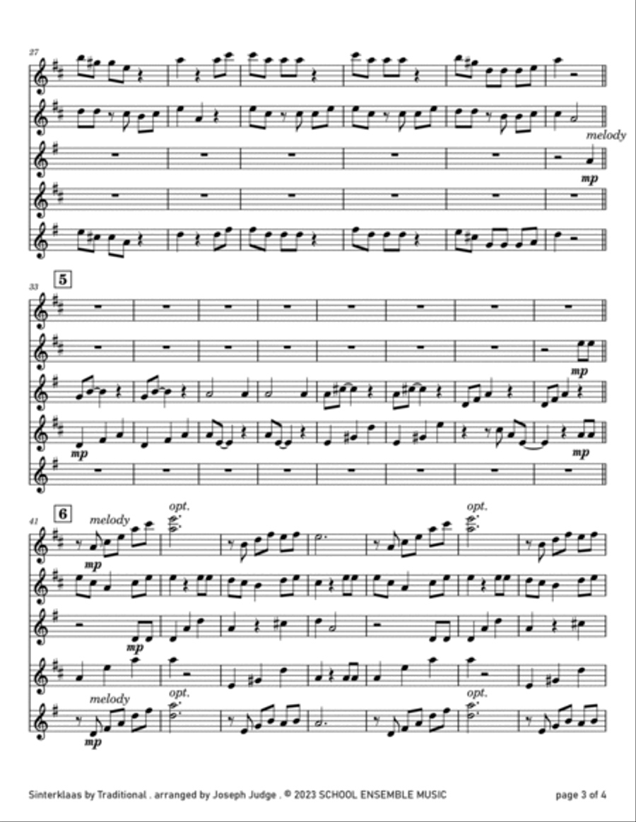 Sinterklaas for Saxophone Quartet in Schools Saxophone Quartet scores gallery preview page 3