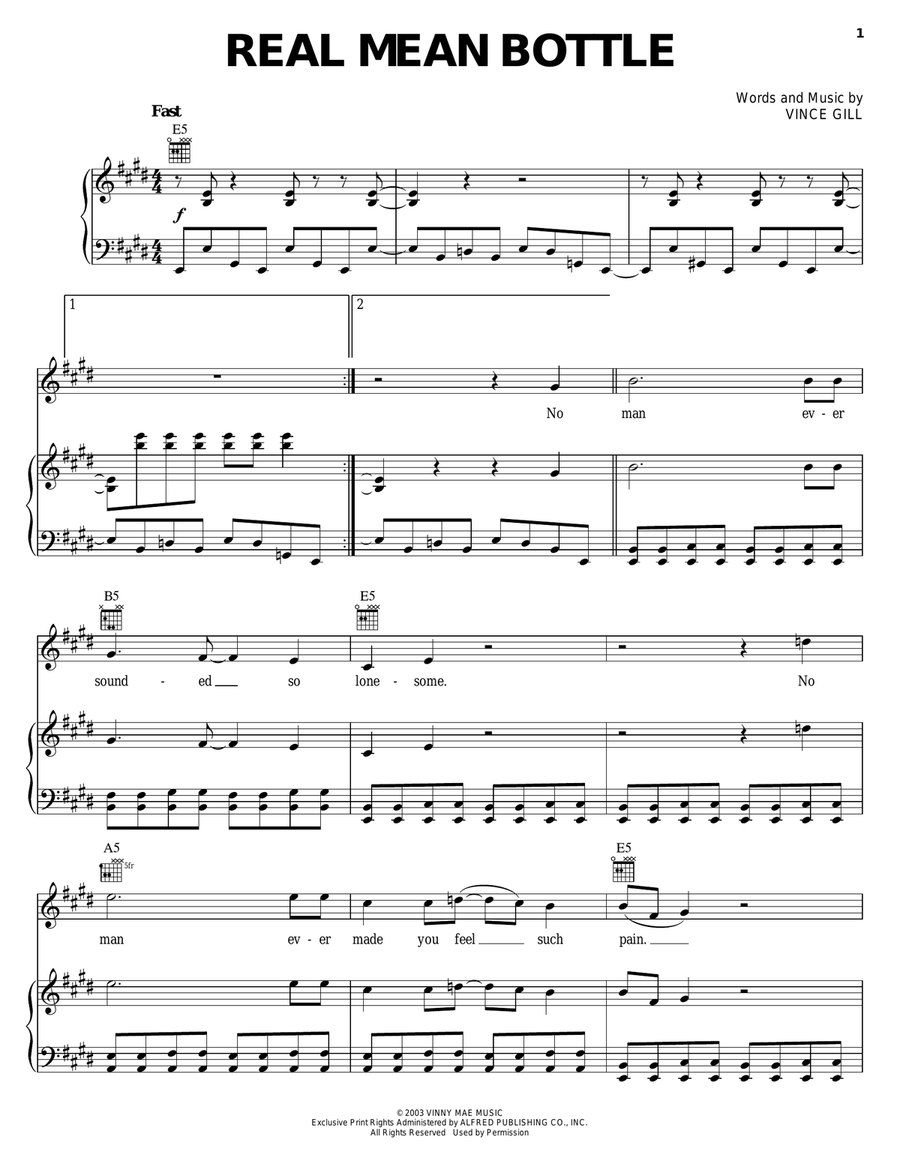 Real Mean Bottle Piano, Vocal, Guitar scores gallery preview page 1