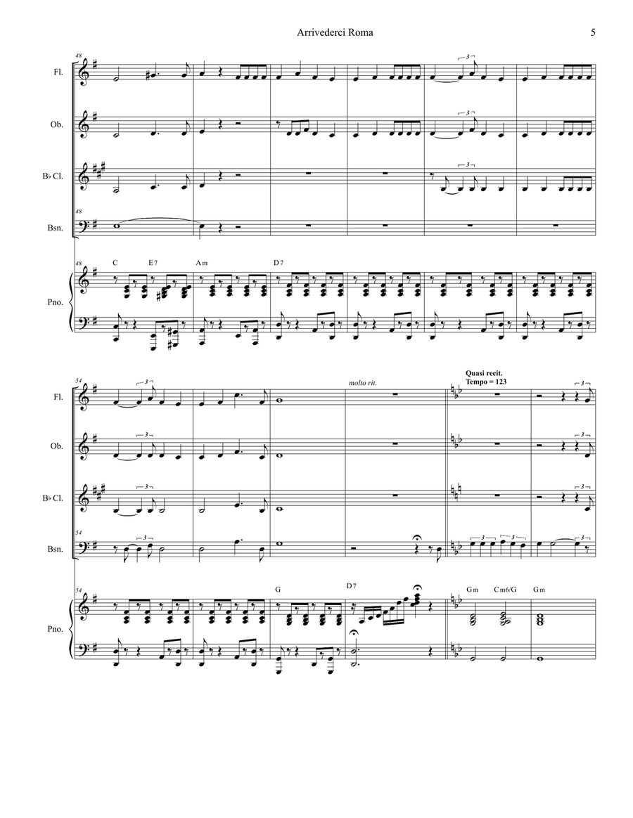 Arrivederci Roma (goodbye To Rome) Woodwind Quartet scores gallery preview page 5