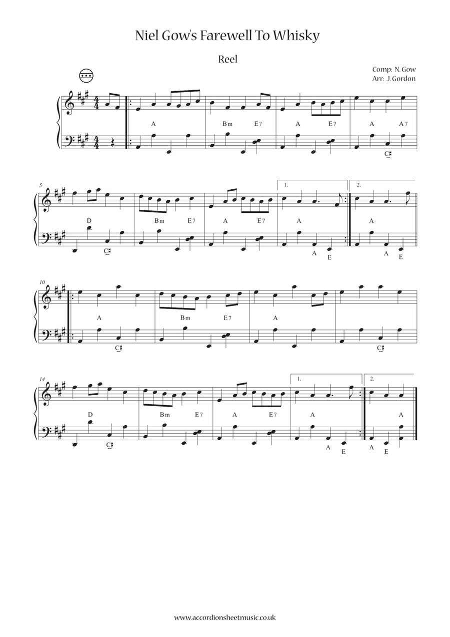 Niel Gow's Farewell To Whisky Accordion scores gallery preview page 1