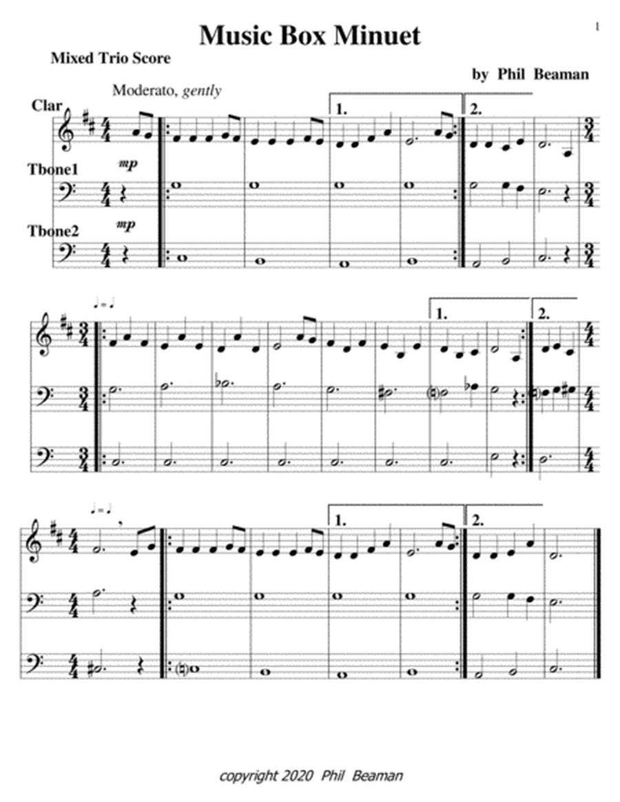 Music Box Minuet-1 Bb Clarinet-2 Trombone trio image number null