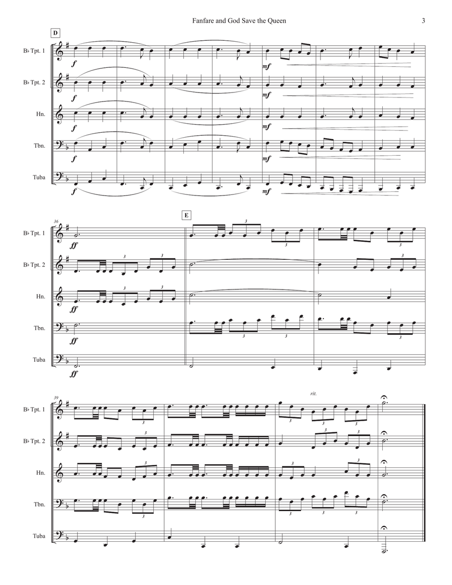 Fanfare and God Save the Queen (America) School and Community scores gallery preview page 3