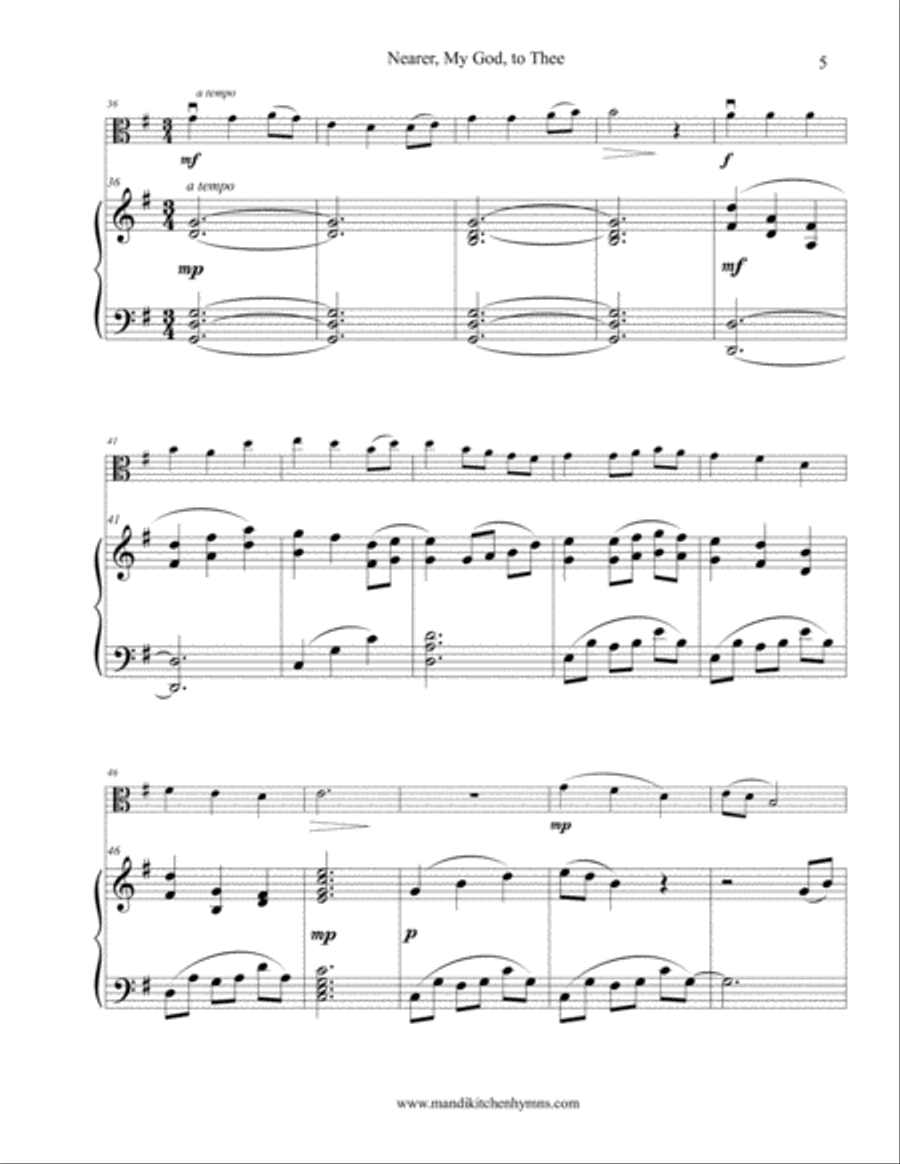 Nearer, My God, to Thee (Be Thou My Vision Medley) Viola & Piano Duet Viola scores gallery preview page 5