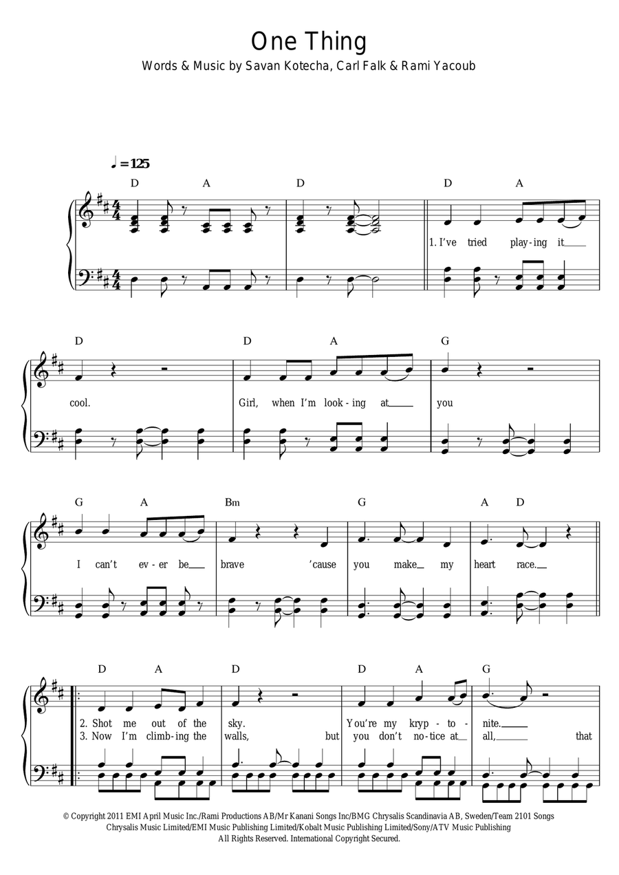 One Thing Easy Piano scores gallery preview page 1
