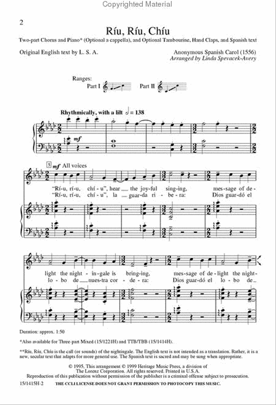 Ríu, Ríu, Chíu 2-Part scores gallery preview page 2