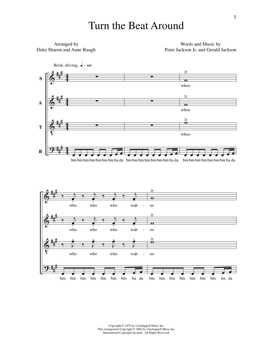 Turn The Beat Around 4-Part scores gallery preview page 1