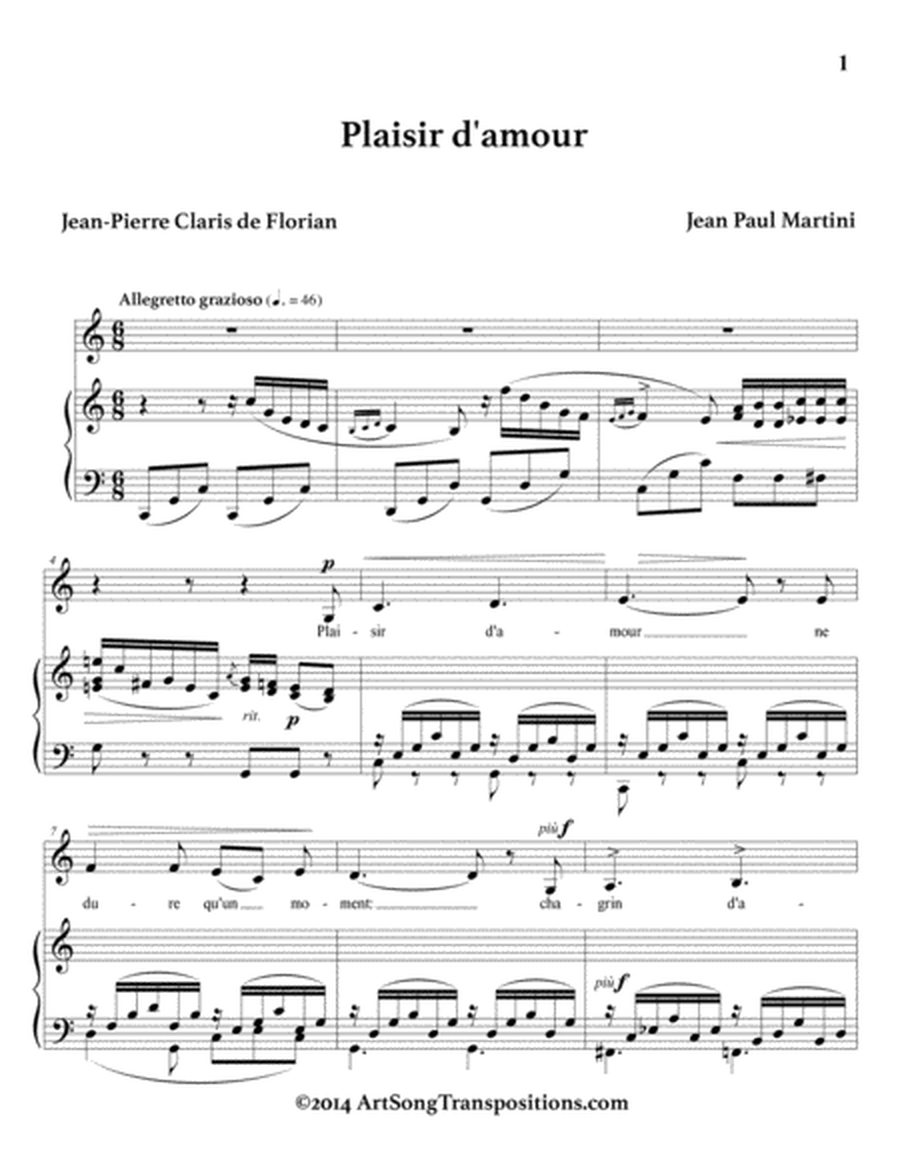 MARTINI: Plaisir d'amour (transposed to C major)