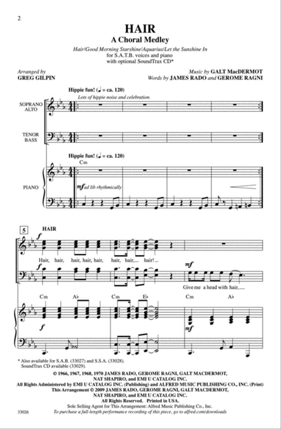 Hair: A Choral Medley 4-Part scores gallery preview page 2
