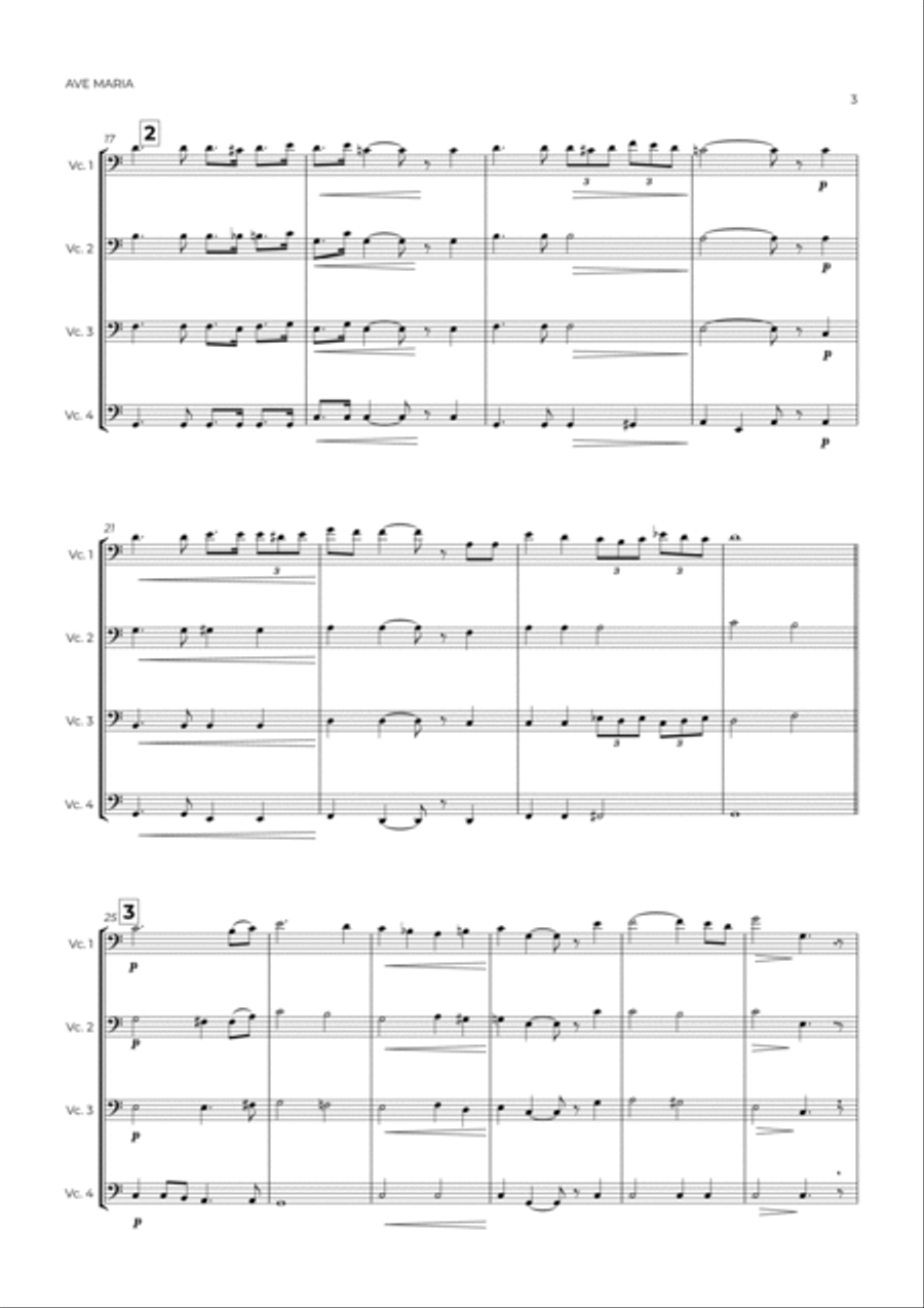 AVE MARIA - SCHUBERT - CELLO QUARTET String Quartet scores gallery preview page 3