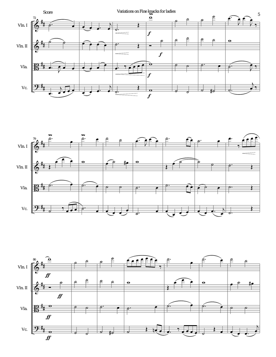 Fine knacks for ladies (with variations) - for string quartet String Quartet scores gallery preview page 5