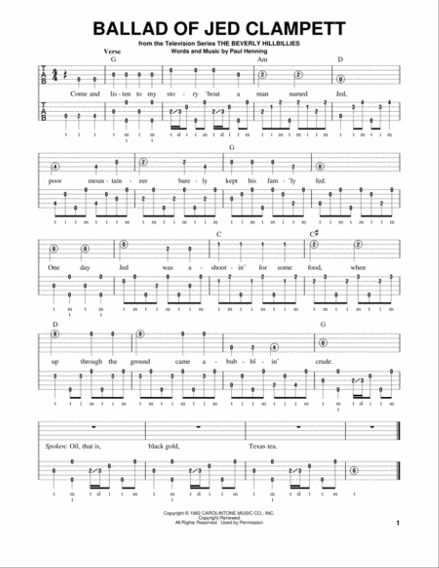Ballad Of Jed Clampett (from The Beverly Hillbillies) Banjo scores gallery preview page 1