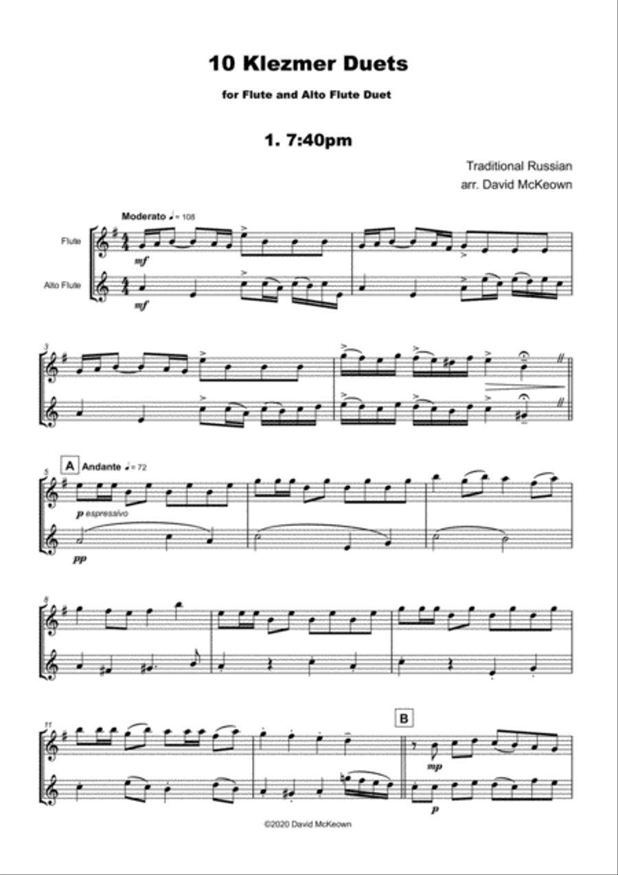 10 Klezmer Duets for Flute and Alto Flute Woodwind Duet scores gallery preview page 3