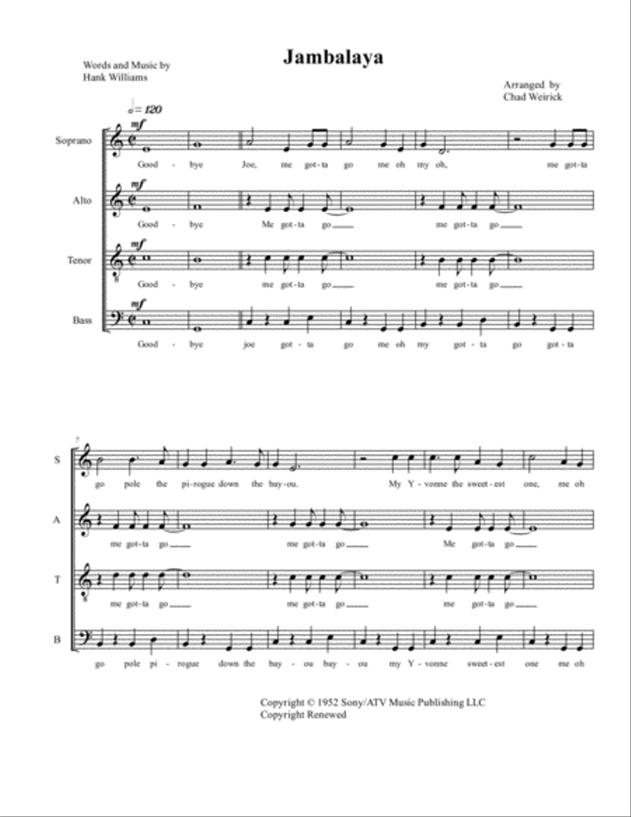 Jambalaya (on The Bayou) Jambalaya (on The Bayou) 4-Part scores gallery preview page 1