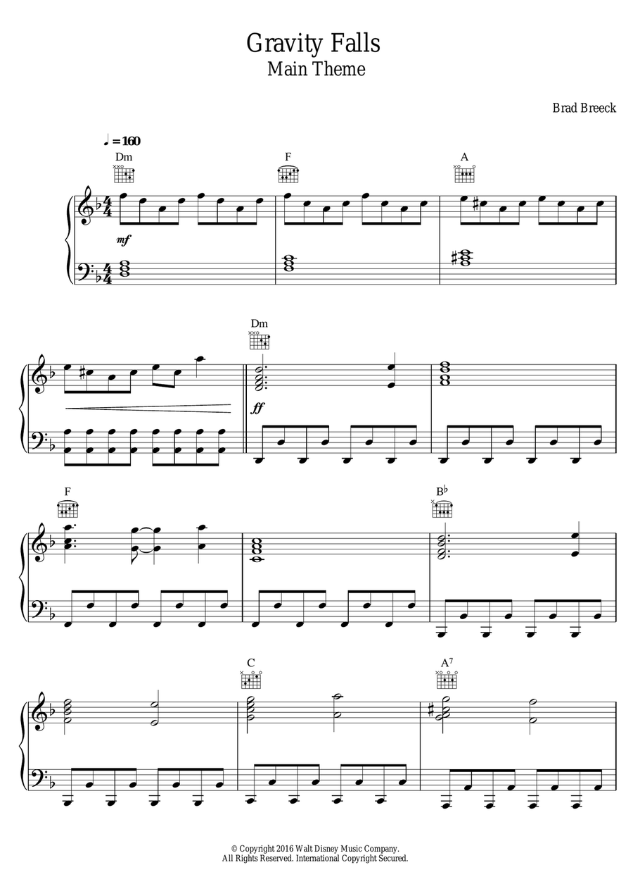 Gravity Falls (Main Theme) Piano Solo scores gallery preview page 1