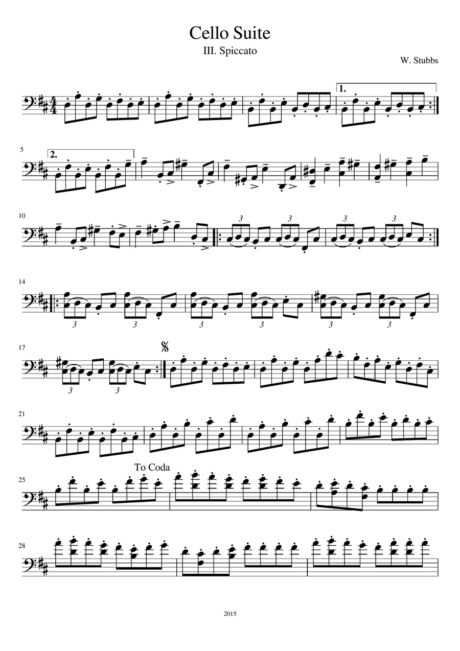 Cello Suite - III. Spiccato Cello Solo scores gallery preview page 1