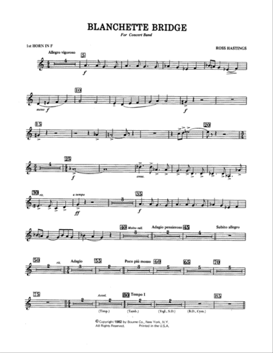Blanchette Bridge - 1st Horn in F Concert Band scores gallery preview page 1