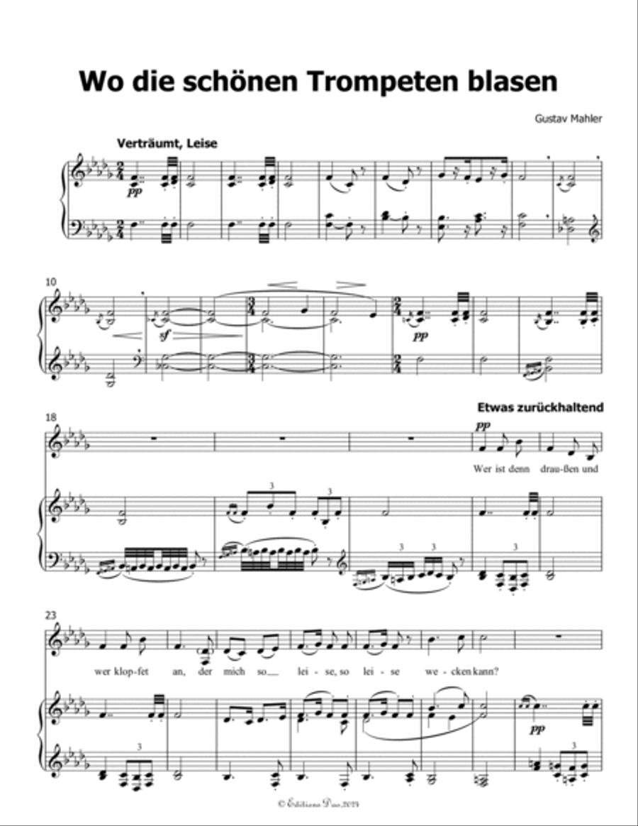 Wo die schönen Trompeten blasen, by Mahler, in b flat minor Piano, Vocal scores gallery preview page 3