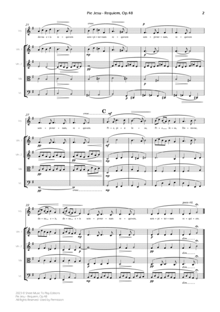 Pie Jesu (Requiem, Op.48) - Voice and String Quartet - G Major (Full Score and Parts) image number null