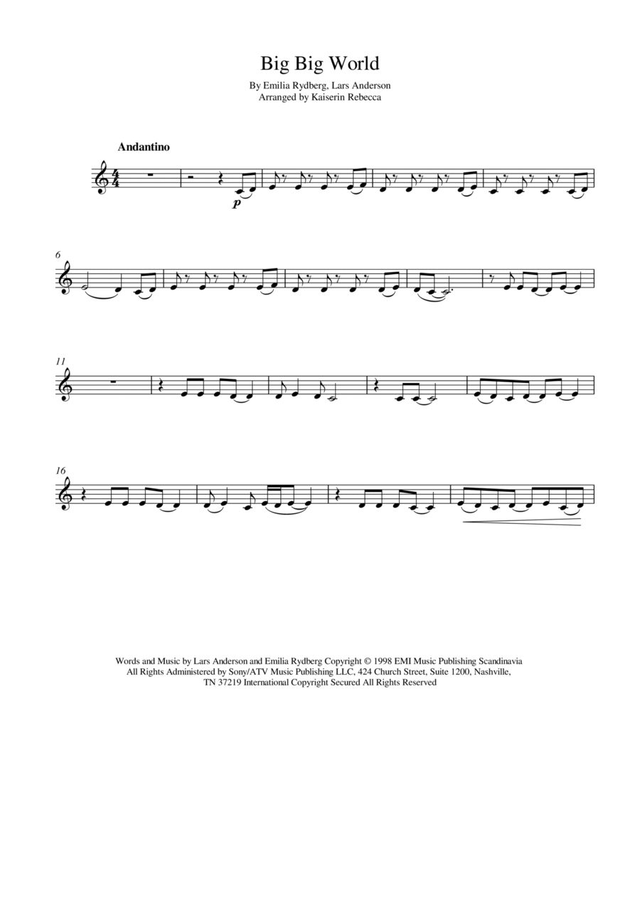 Big Big World Violin Solo scores gallery preview page 1
