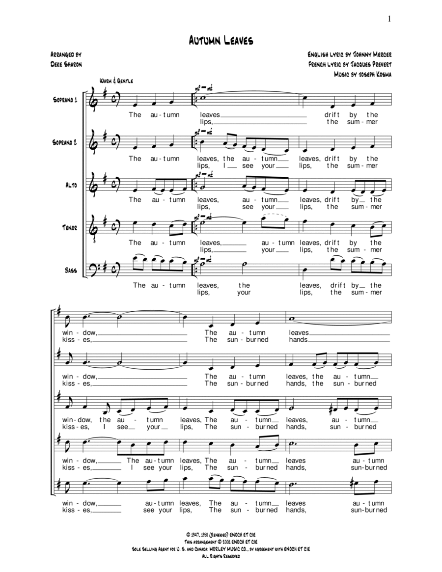 Autumn Leaves SSATB scores gallery preview page 1