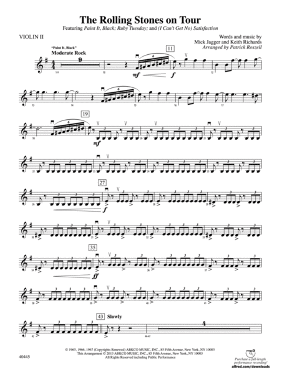 The Rolling Stones on Tour: 2nd Violin String Orchestra scores gallery preview page 1