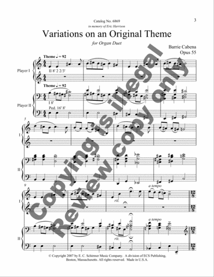 Variations on an Original Theme (Organ Duet) Organ scores gallery preview page 3