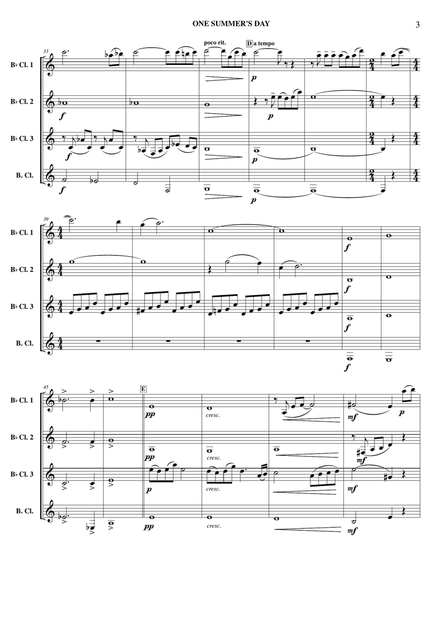 One Summer's Day Clarinet Quartet scores gallery preview page 4