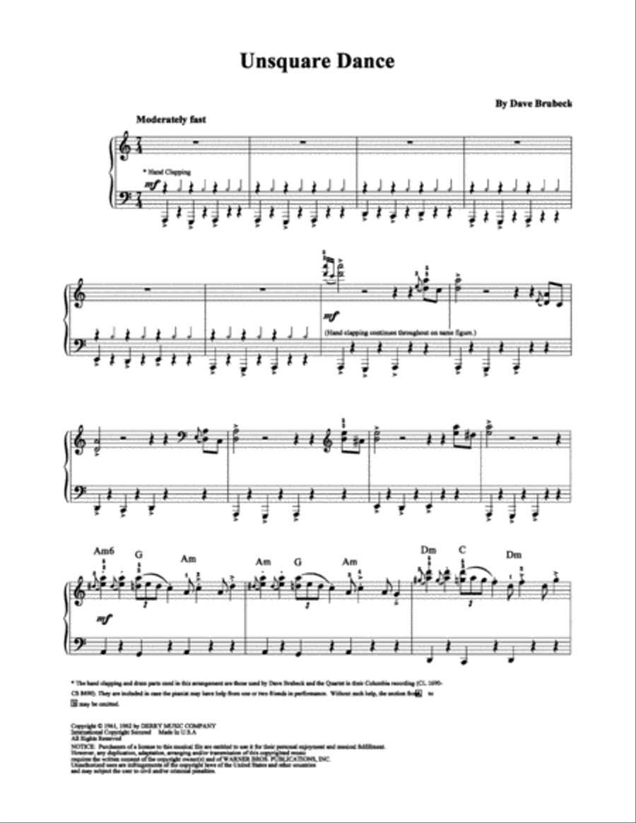 Unsquare Dance Unsquare Dance Piano Solo scores gallery preview page 1