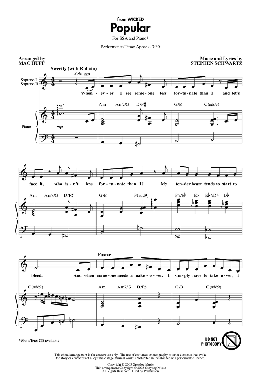 Popular (from Wicked) (arr. Mac Huff) SSA scores gallery preview page 1