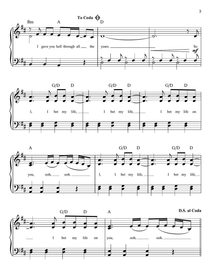 I Bet My Life Easy Piano scores gallery preview page 3