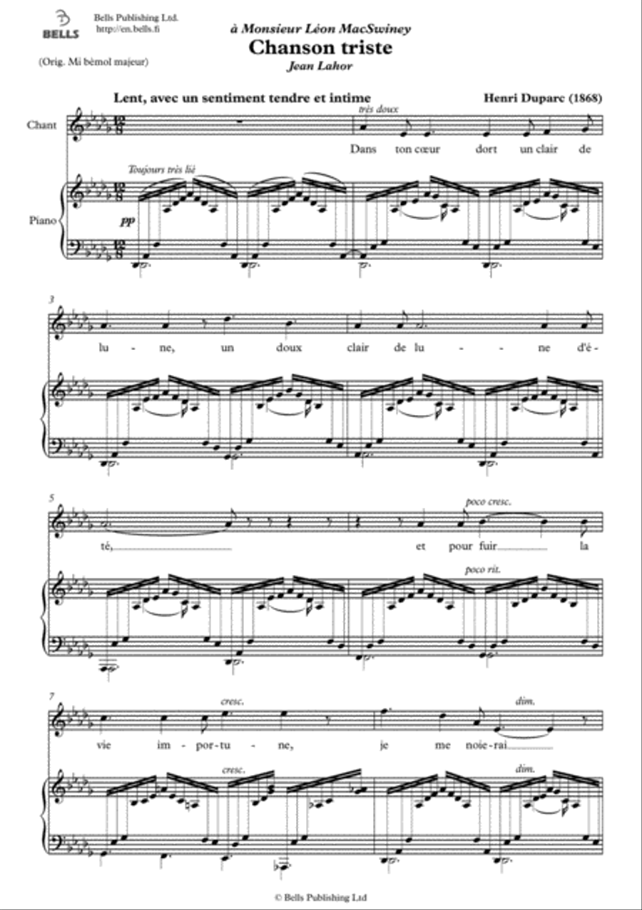 Chanson triste (D-flat Major) Voice Solo scores gallery preview page 1