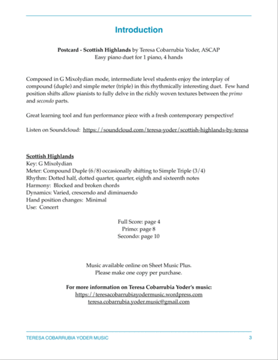 Scottish Highlands - Easy Piano Duet Easy Piano scores gallery preview page 3