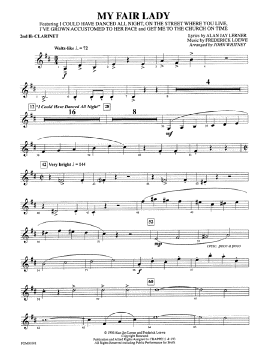 My Fair Lady (Medley): 2nd B-flat Clarinet Full Orchestra scores gallery preview page 1