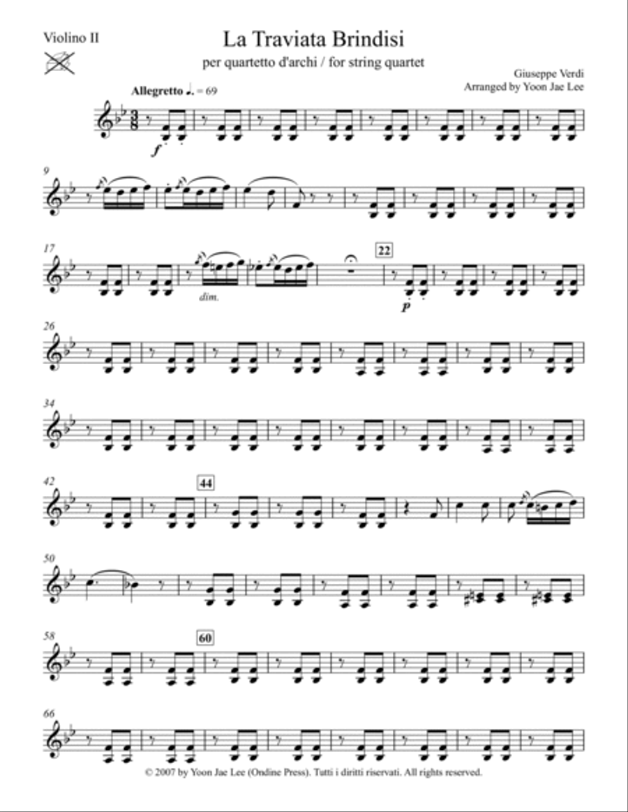 La Traviata Brindisi for String Quartet - Set of Parts String Quartet scores gallery preview page 6