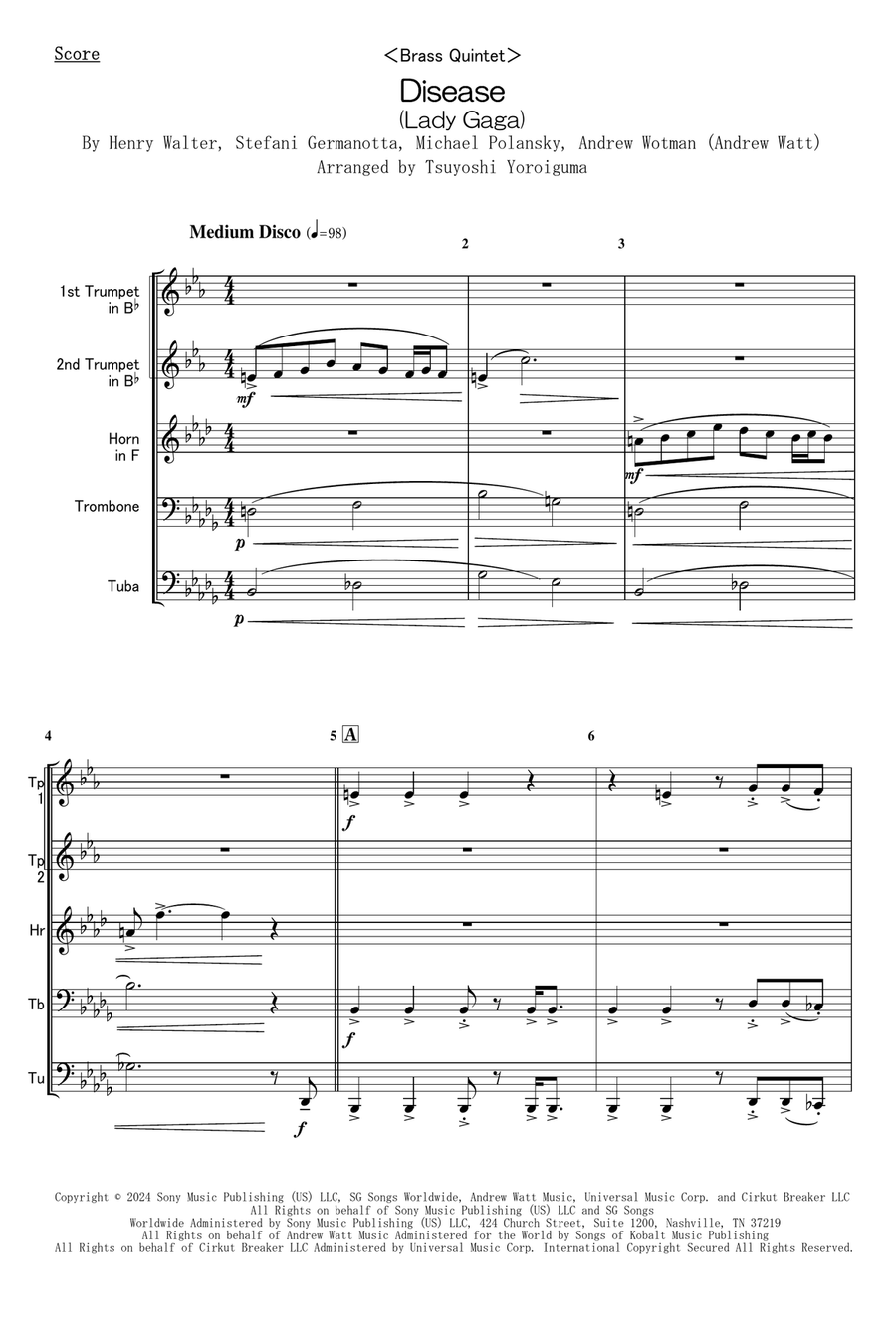 Disease Brass Quintet scores gallery preview page 1