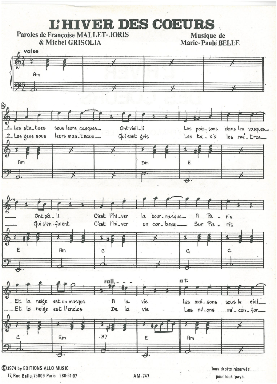 L'hiver Des Coeurs Piano, Vocal scores gallery preview page 1