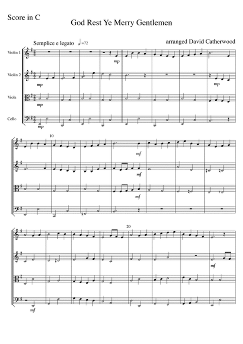 3 Lyrical English Christmas Carols for String Quartet arranged by David Catherwood image number null
