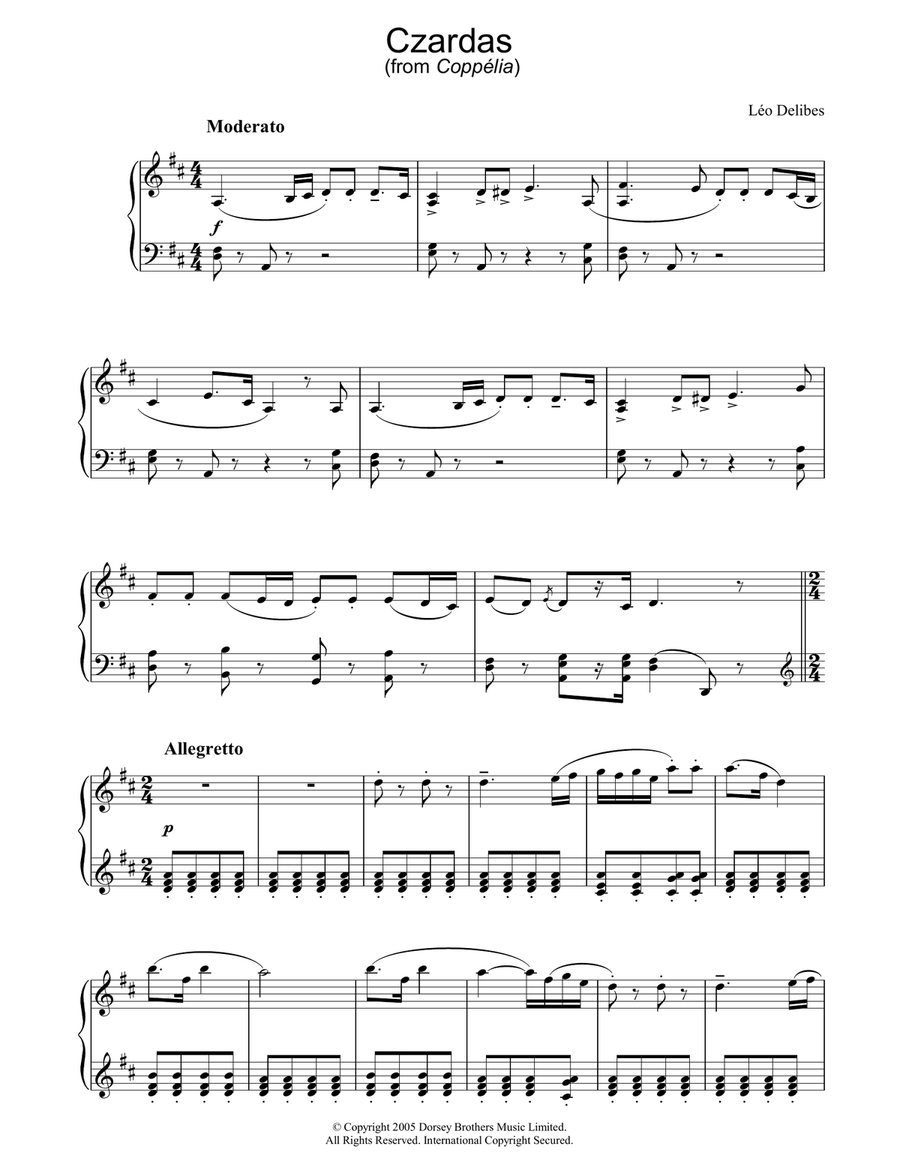 Czardas (from Coppelia) Piano Solo scores gallery preview page 1