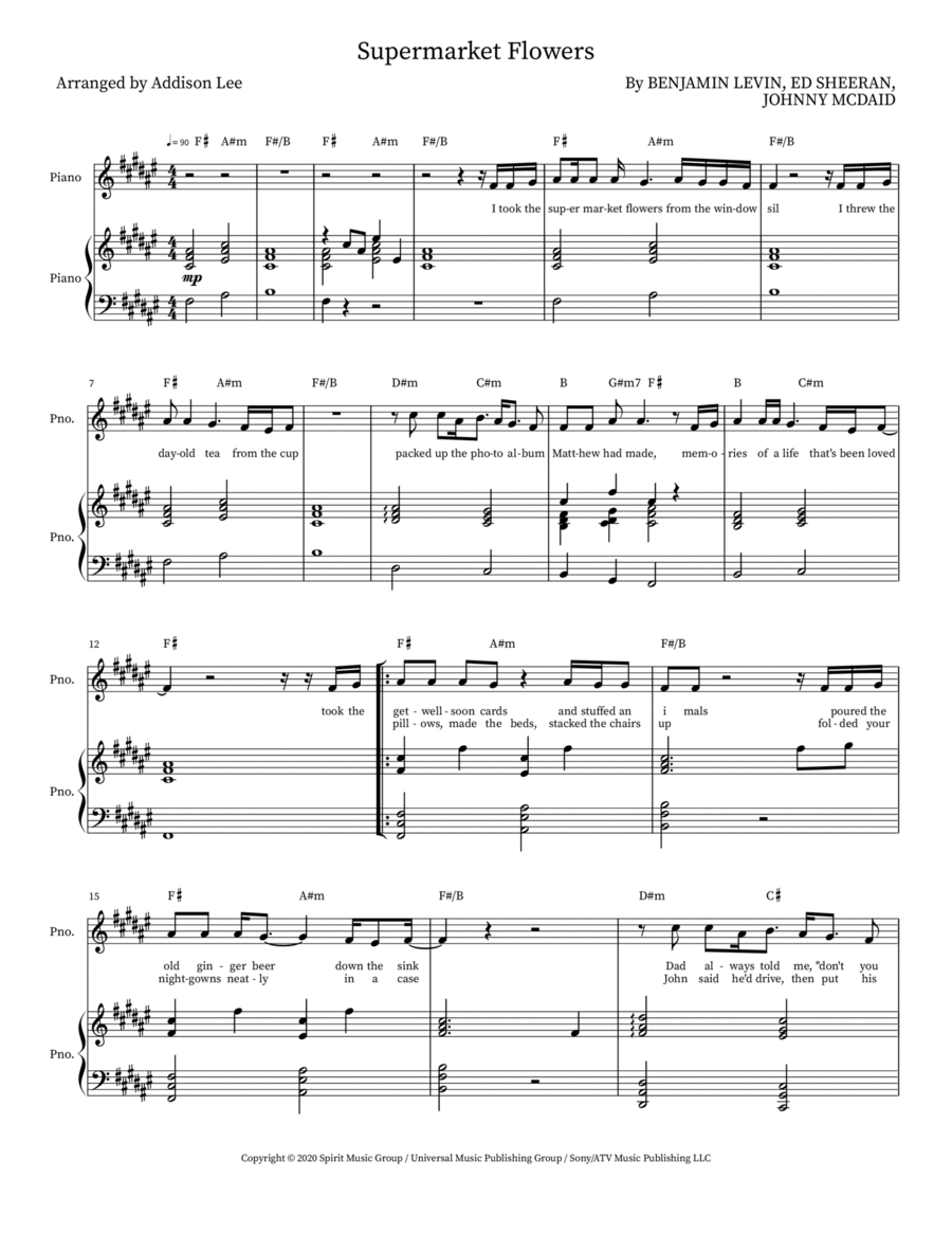 Supermarket Flowers Piano, Vocal scores gallery preview page 1